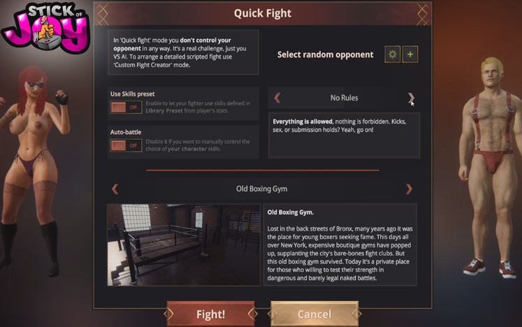 naked fighter d game mode selection